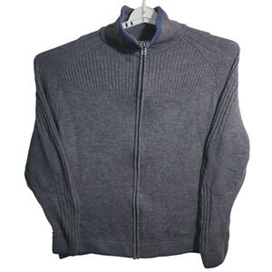 Ibex Mens XL Merino Wool Full Zip Sweater Charcoal Gray Elbow Patches Mock Neck